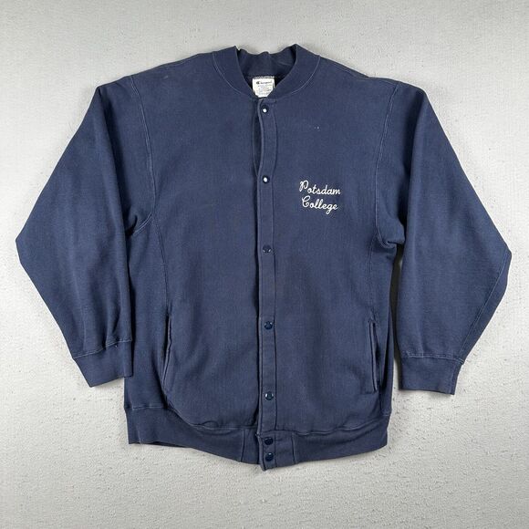 Vintage 80s Champion Reverse Weave Sweatshirt XL Blue Cardigan Potsdam College